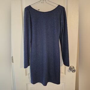 Emerald Sundae Textured Navy Long Sleeve Dress